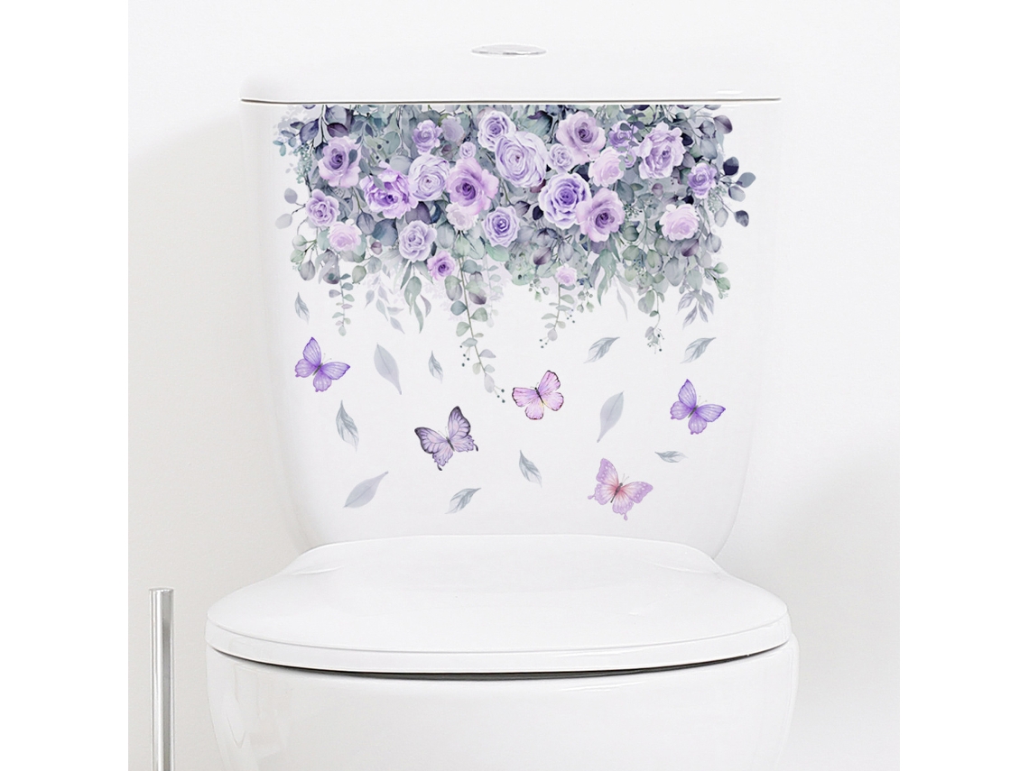 Adesivos Folhas e Flores para Assento de Vaso Decoração para Banheiro RNEMITERY