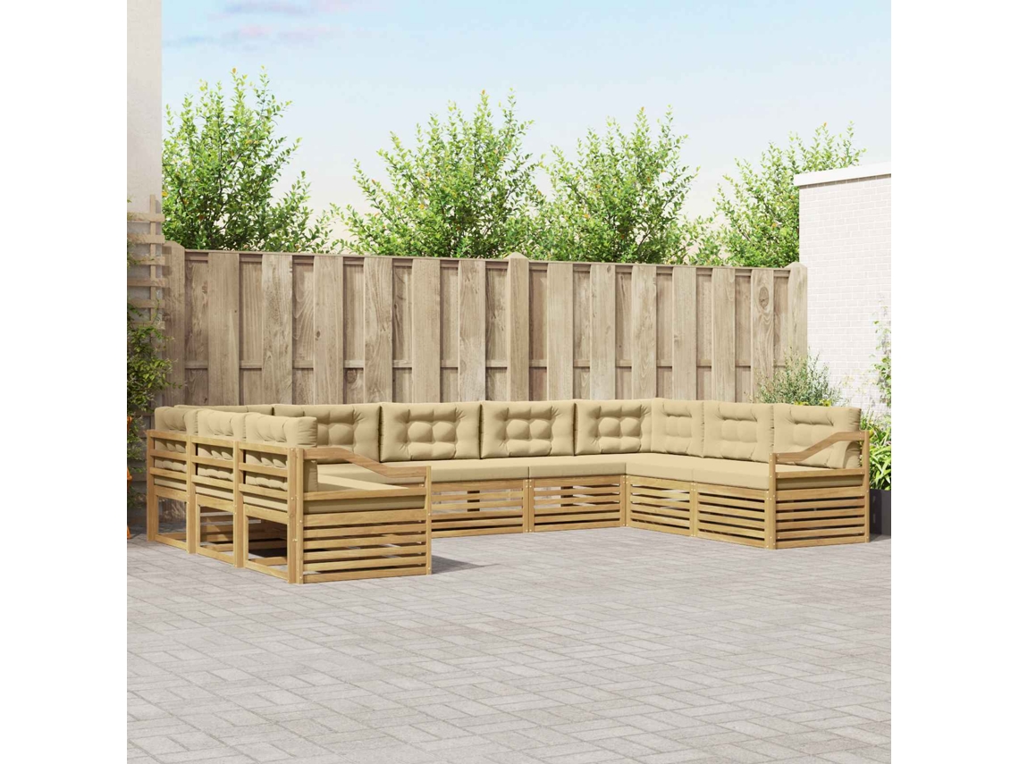 Vidaxl Conjunto De Sofás Para Exterior 9 Unid. Branco E Bege