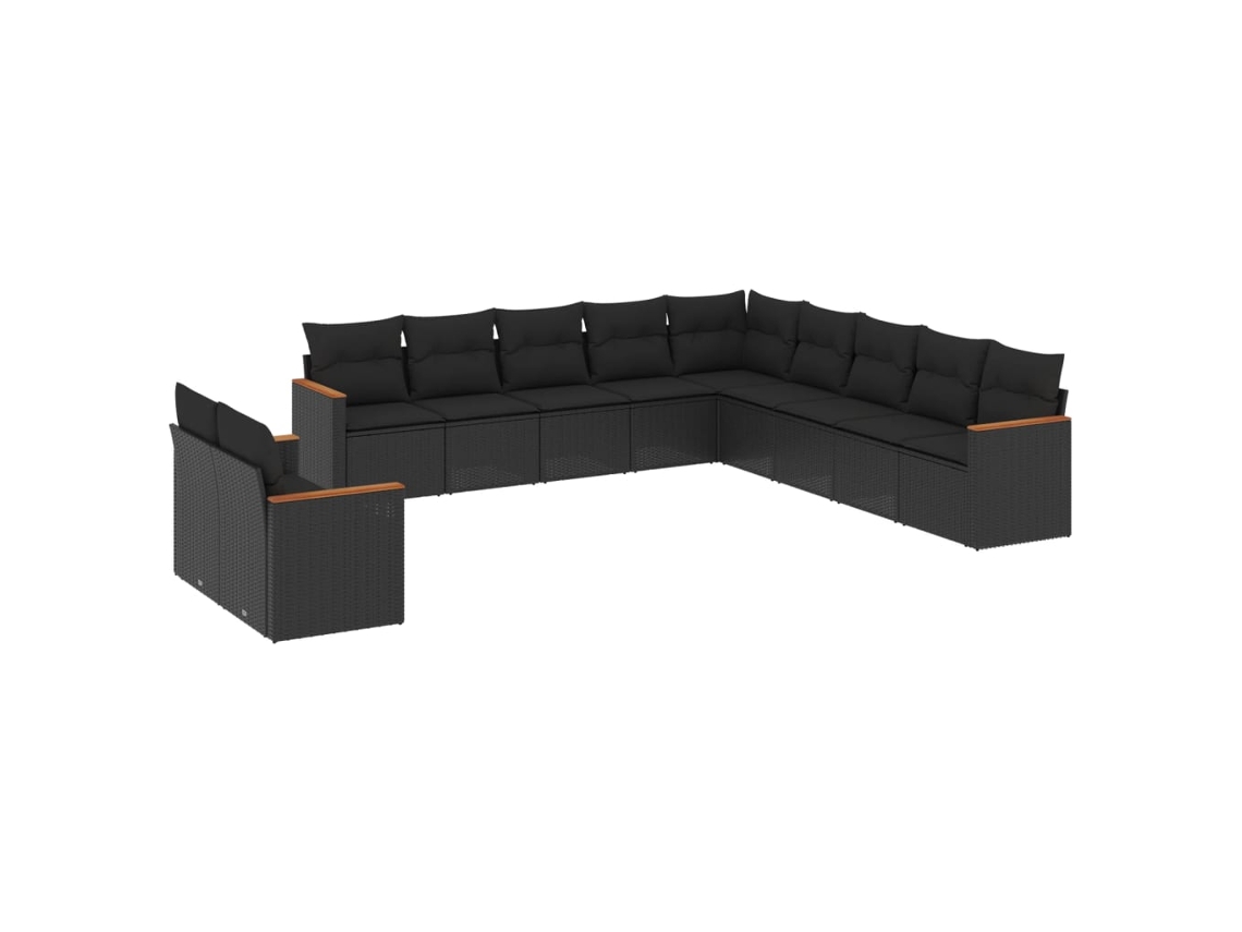 Conjunto de 11 Sofás de Jardim com Almofadões Vime Pe Preto MAISON EXCLUSIVE (N/A)