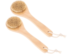 Conjunto De 2 Escovas Esfoliantes Corporais Bambu Para Uso Seco E Molhado, Com Pontos De Massagem Para Uma Limpeza
