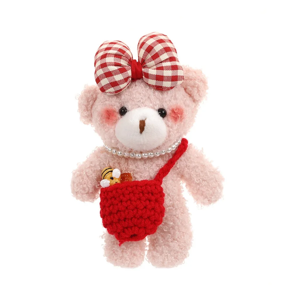Chaveiro de Urso de Pelúcia com Laço, Acessórios para Bolsa, Urso de Pelúcia Macio MDUG (vermelho)