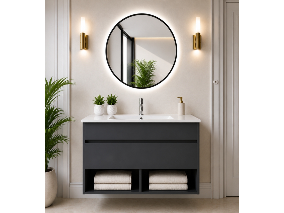 Móvel De Casa De Banho Suspenso Com Lavatório Extraplano Origenbath Nebari Sem Espelho 80x40 Cm Grafite