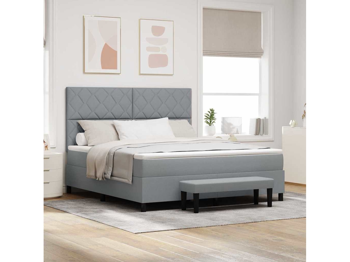 Vidaxl Cama Box Com Cabeceira Cinzento-claro 180 X 200 Cm Tecido