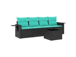 Conjunto de Sofá de Jardim de 5 Peças com Almofadas em Rattan Sintético Preto MAISON EXCLUSIVE