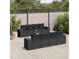 Vidaxl 9 Pcs Conjunto De Sofás P/ Jardim C/ Almofadões Vime Pe Preto