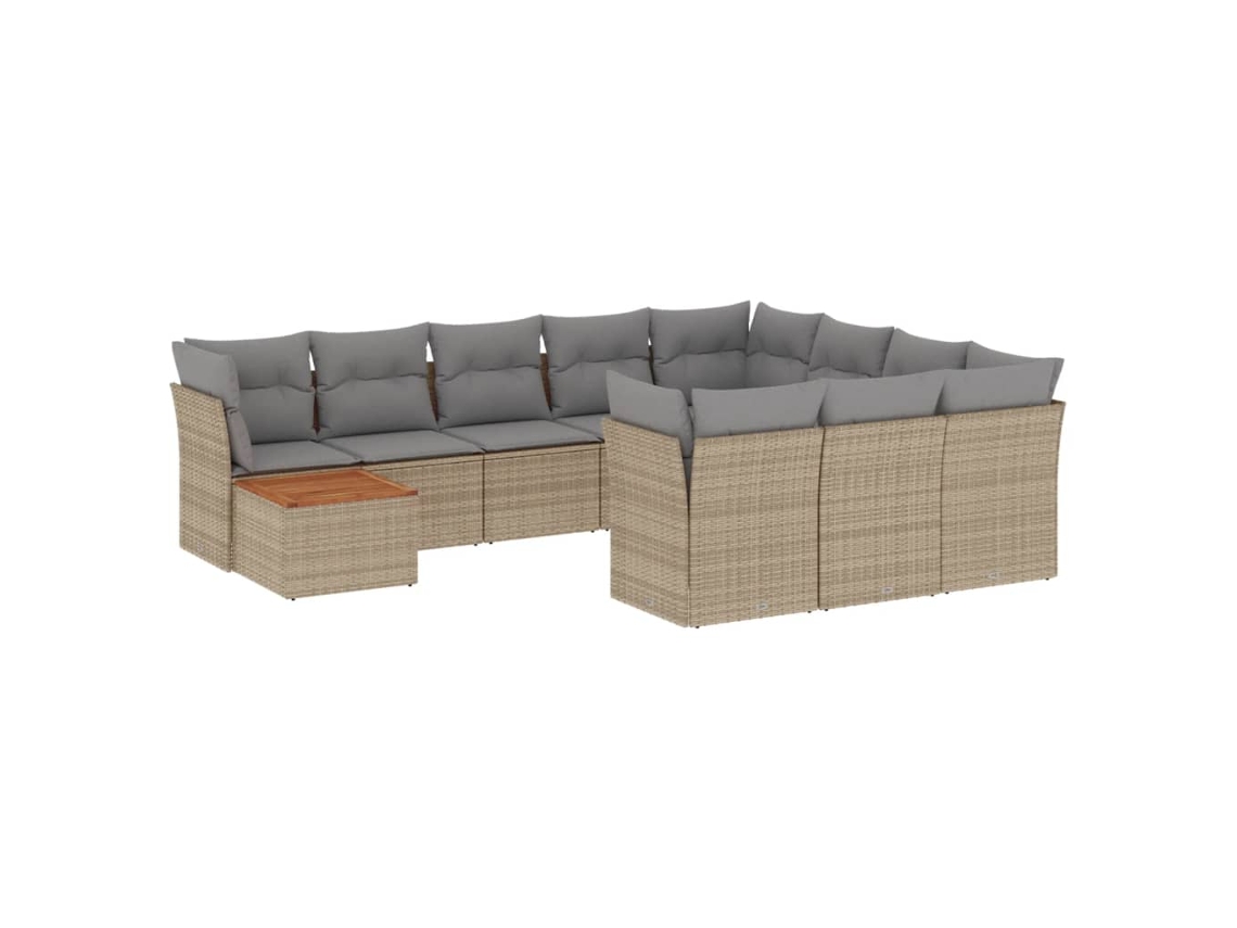 Conjunto de 11 sofás de jardim com almofadões Vime Pe Bege MAISON EXCLUSIVE
