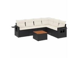 Conjunto de 7 Sofás para Jardim com Almofadões Vime Pe Preto MAISON EXCLUSIVE (7 pcs)