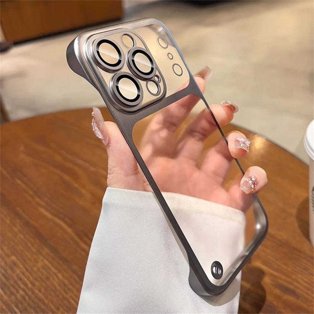(iphone 17 Pro Cinza) Capa Ultrafina E Transparente Fosca Para Celular, Com Design Sem Moldura E Acabamento Metálico Eletroplateado.