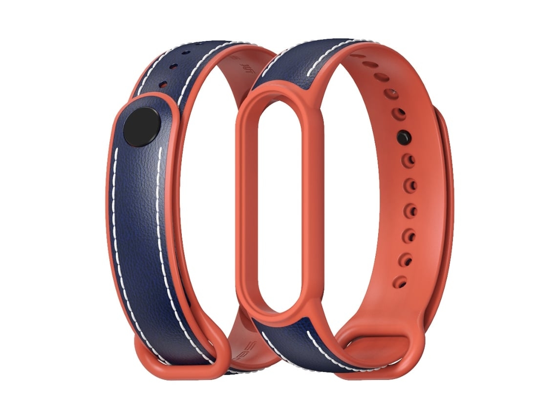 Lurelia Pulseira De Substituição Em Couro, Compatível Com Xiaomi Mi Band 5/ 6 Azul Laranja