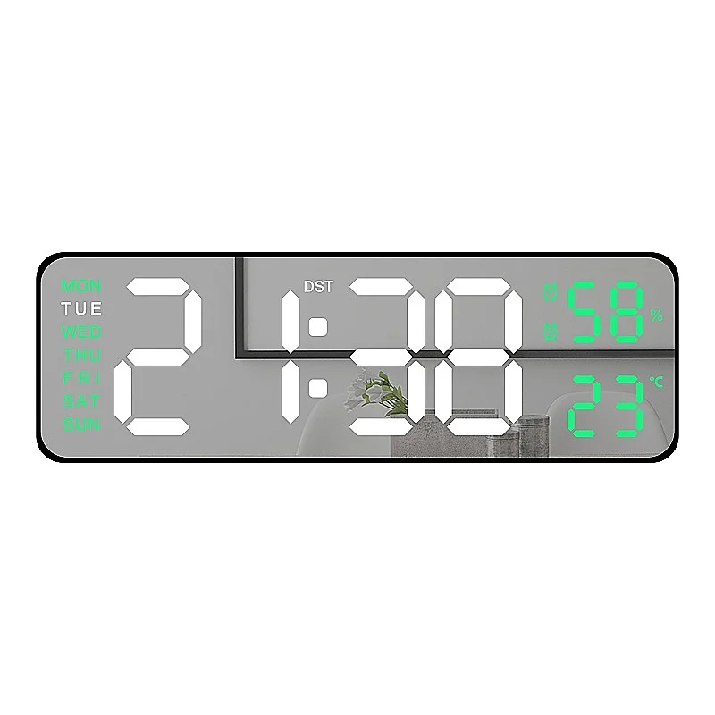 Relógio De Parede Digital (branco E Verde, 23 Cm), Alimentado Por Usb, Com Ajuste Automático De Brilho.