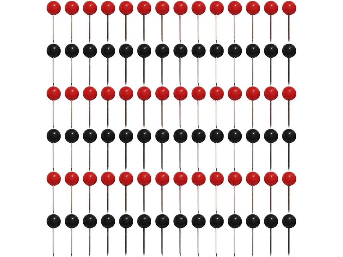 Alfinetes Resistentes Ao Desgaste, Pacote Com 600 Unidades, Cabeça Perolada Bicolor Preta E Vermelha, Para Mapas E