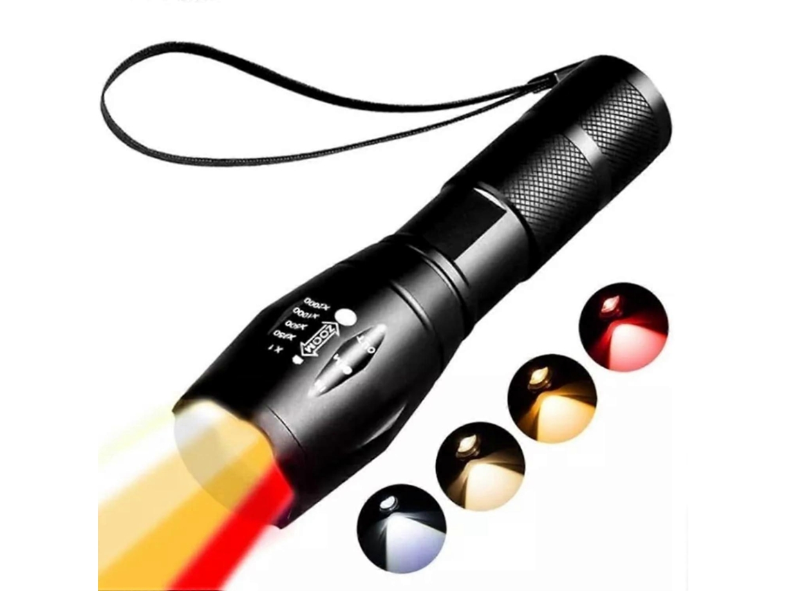 Lanterna Led Recarregável 4 Em 1 Com Zoom, Luz Vermelha, Amarela, Laranja E Branca Para Pesca E Acampamento Olysi Shop
