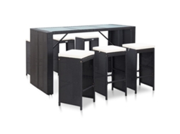 7 Pcs Conjunto Bar Para Jardim C/ Almofadões Vime Pe Preto Dkd Home Decor