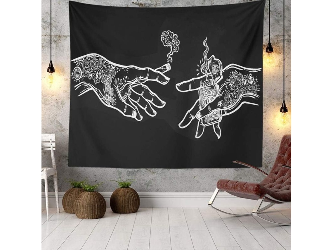 Manta Pared Blanca Y Negra Con Flores Y Manos, Mural Gótico Psicodélico Hippie Boho Para Decoración