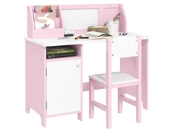 Conjunto de Mesa e Cadeiras de Madeira para Crianças a Partir de 5 Anos, com Carteira e Cadeira Escolar nas Cores Branca e Rosa. CHEZMOI