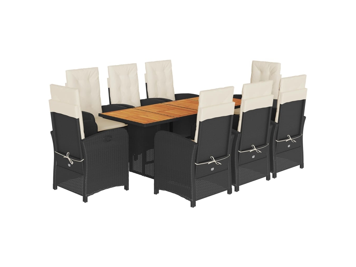 Conjunto de 9 Jantar para Jardim com Almofadões Vime Pe Preto MAISON EXCLUSIVE