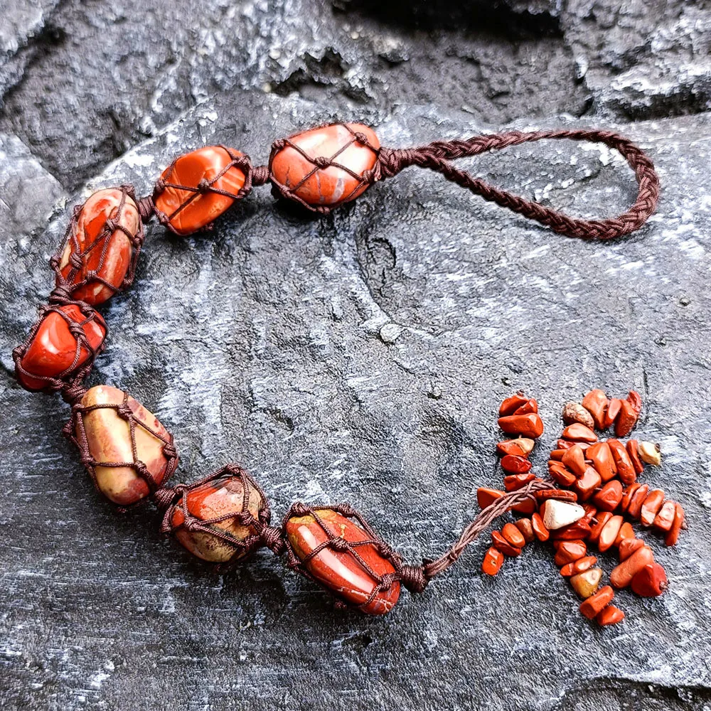 Pingente de Cristal com Borla para Carro, Cura Dos Sete Chakras MDUG (jaspe Vermelho)