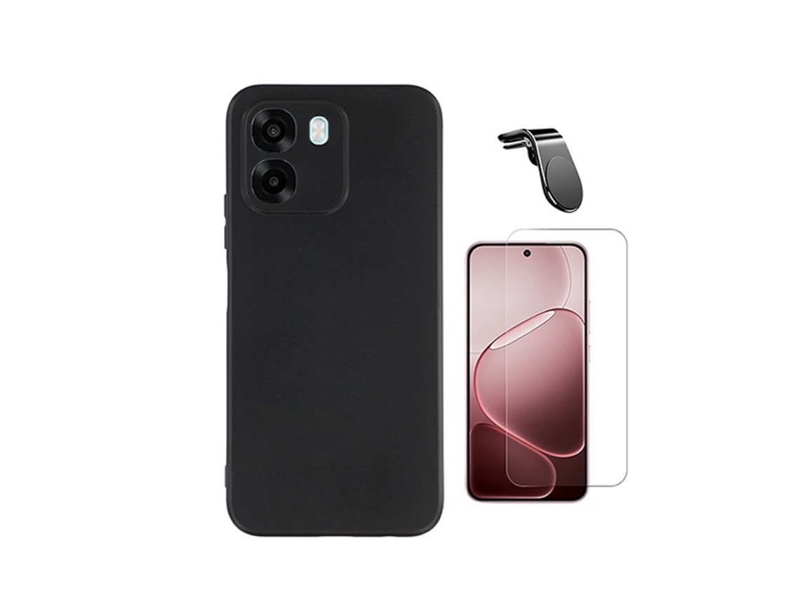 Kit Vidro Clearglass Capa Silicone Líquido Suporte L Phonecare Para Oppo A6 5g - Preto