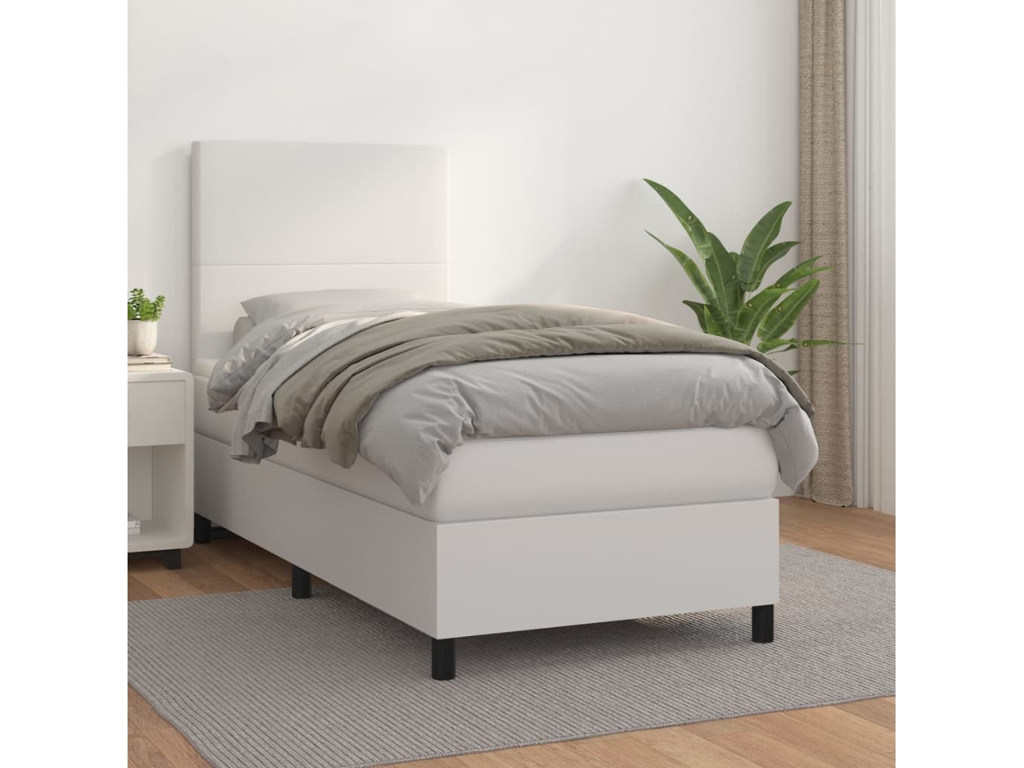 Cama Com Molas/colchão 80x200 Cm Couro Artificial Branco