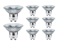 Lurelia Pack De 8 Lâmpadas Halógenas Gu10 50w 220v 2800k 700lm, Branco Quente, Regulável, Cápsula Transparente, Para Spots