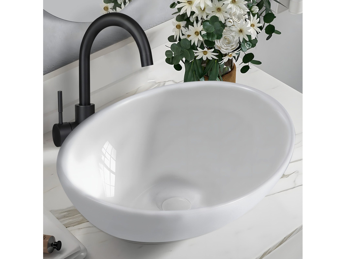 Nettlife Lavatório De Bancada Para Banheiro Oval Com Efeito Lótus Branco
