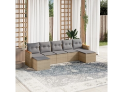Vidaxl 7 Pcs Conjunto De Sofás P/ Jardim Com Almofadões Vime Pe Bege