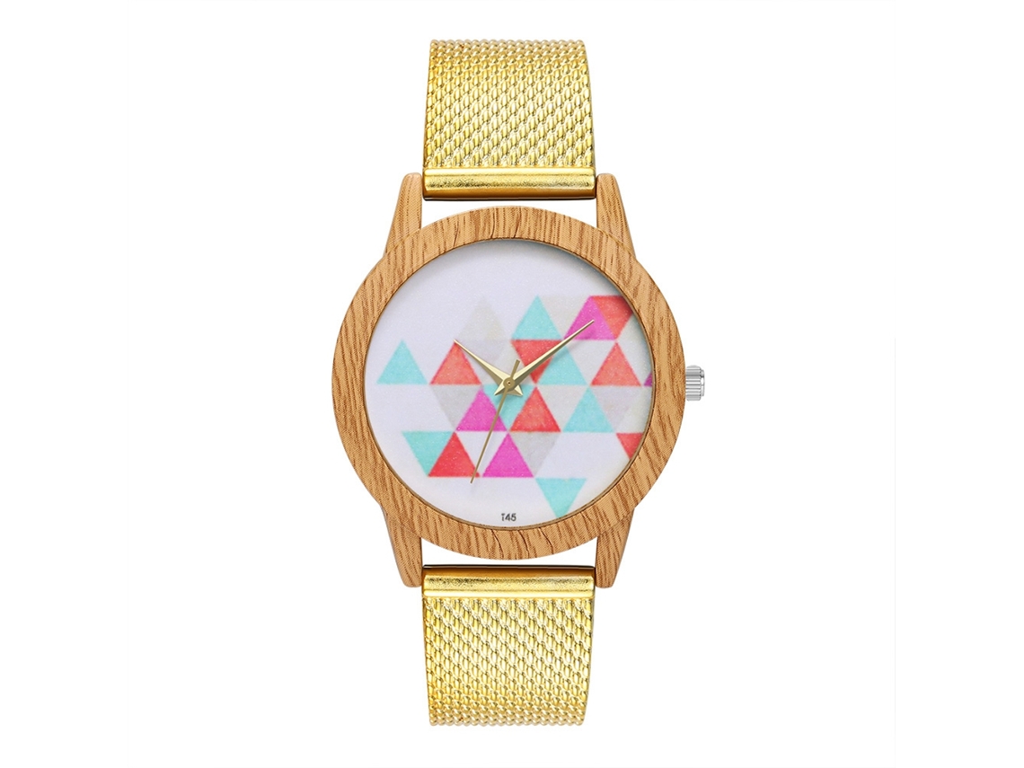 Relógio de pulso Zhoulianfa Gold Quartz com pulseira de malha moderna para homens e mulheres.