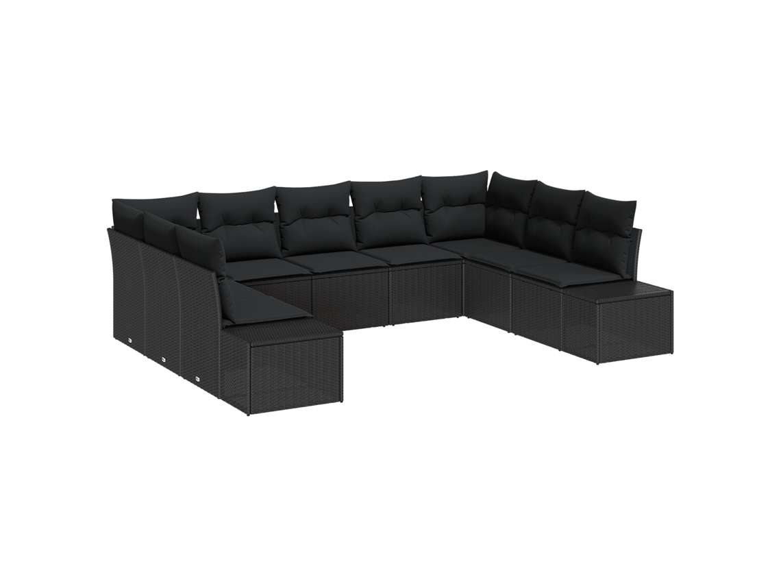Conjunto 9 Sofá De Jardim Vidaxl Preto Vime Pe (289 X 209 X 85 Cm)