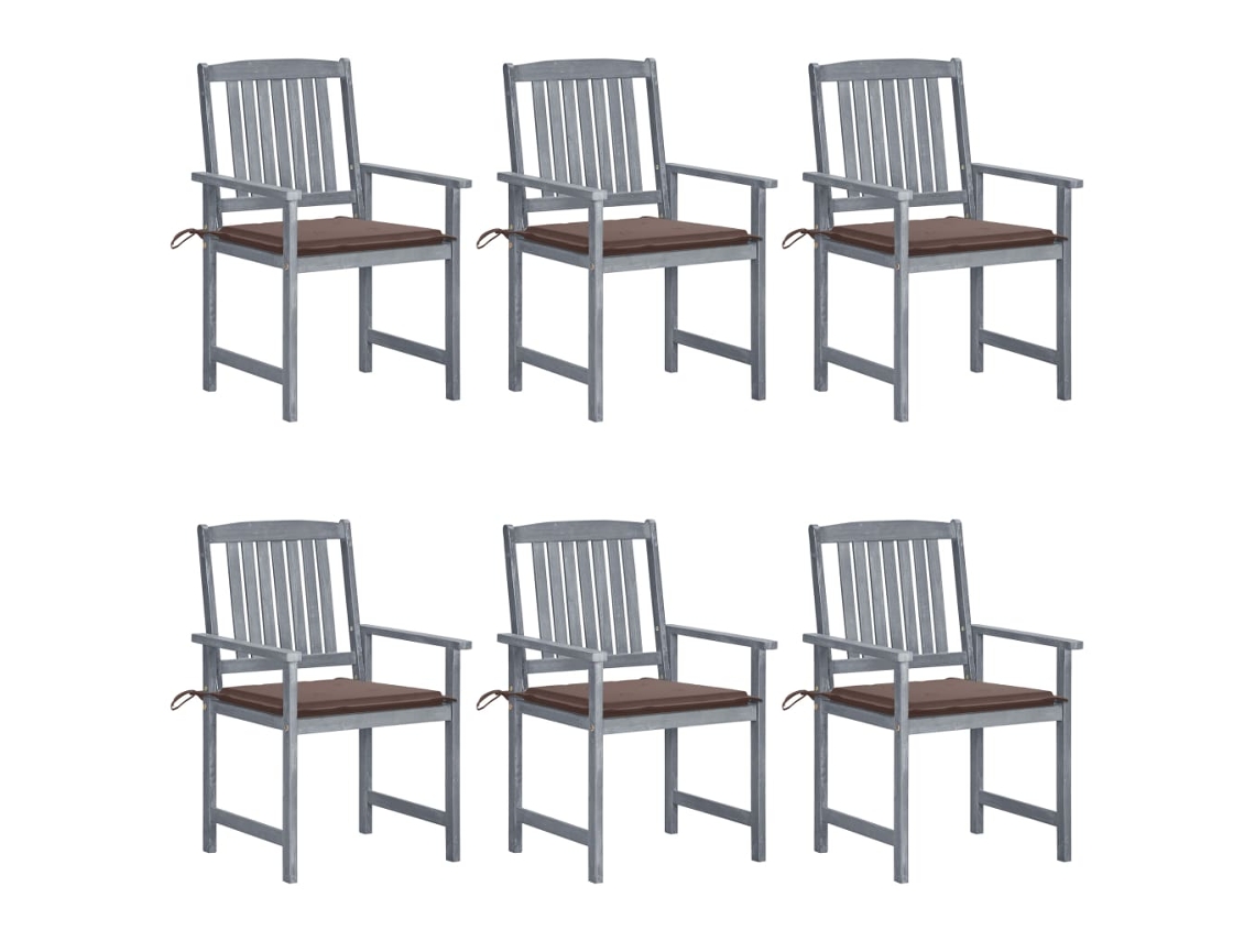 Vidaxl Cadeiras De Jardim C/ Almofadões 6 Pcs Acácia Maciça Cinzento