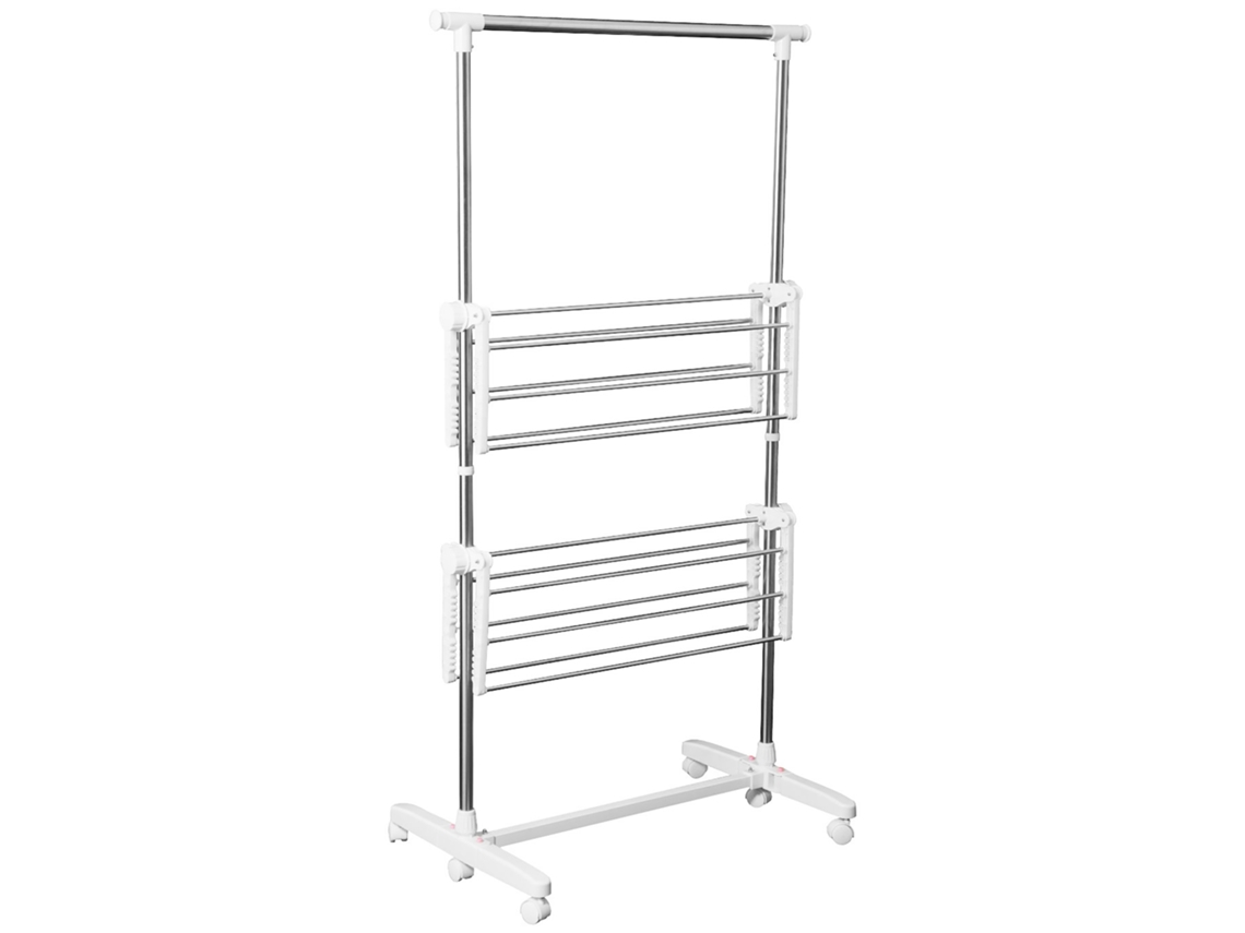 Varal De Chão Extensível Com 3 Níveis, Abas Dobráveis, Rodas, 154 Cm, Branco
