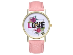 Relógio de Pulso Feminino Simples de Couro Pu Analógico com Movimento de Quartzo (rosa)