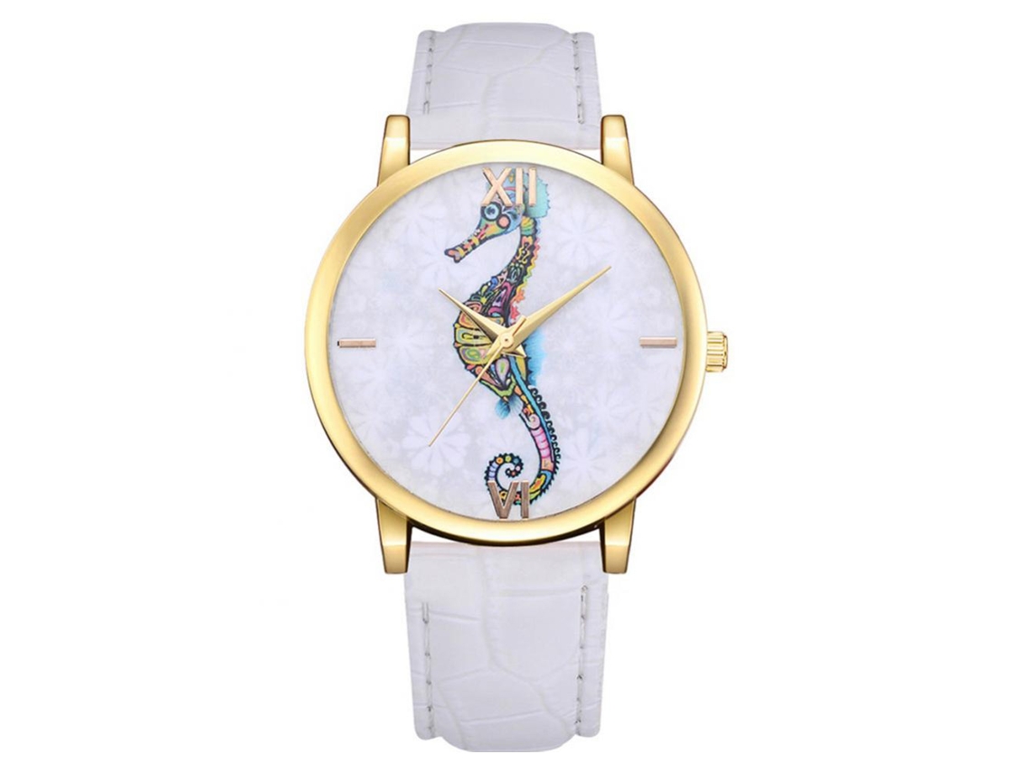 Relógio de quartzo moderno com estampa animal, pulseira ajustável para mulheres, branco