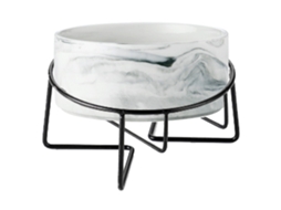 Tigela de Cerâmica Marmorizada para Cães e Gatos com Suporte de Ferro, Comedouro Anti derramamento para Animais de Estimação AQUAFORGE