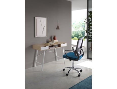 Cadeira de Estudo HISPANOHOGAR Mylo Tecido Azul e Rede Cinzento com Rodas 100-110X66X61 Cm