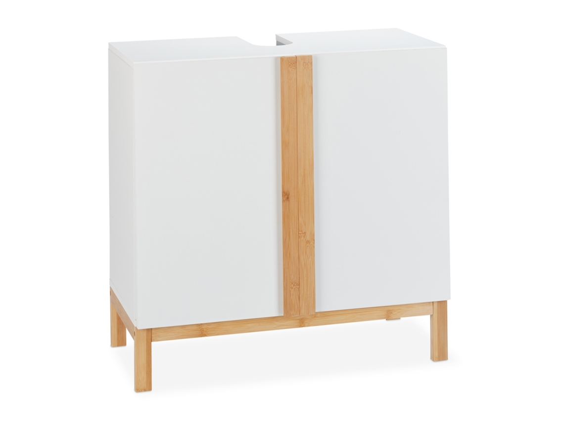Relaxdays Armário De Lavatório, 2 Compartimentos, Mdf E Bambu, Hbt 60,5x60x30,5cm, Branco/natural