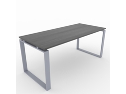 Secretária para Teletrabalho Escritório Casa Estrutura Fechada Cinzenta Prateada Tábua de Madeira Carvalho Ébano 200X80Cm Fabricado em Espanha OFICIT