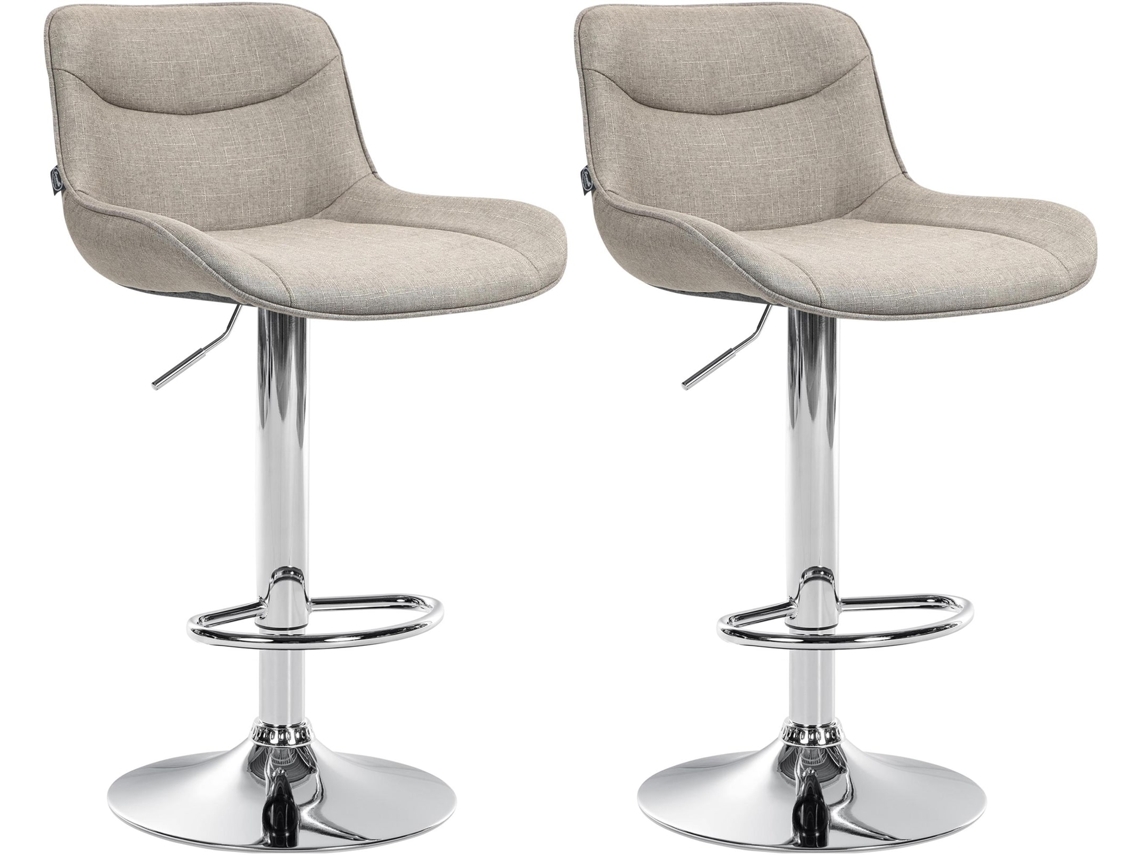 Conjunto de 2 Bancos de Bar Vonore em Tecido Taupe/Cromo CLP