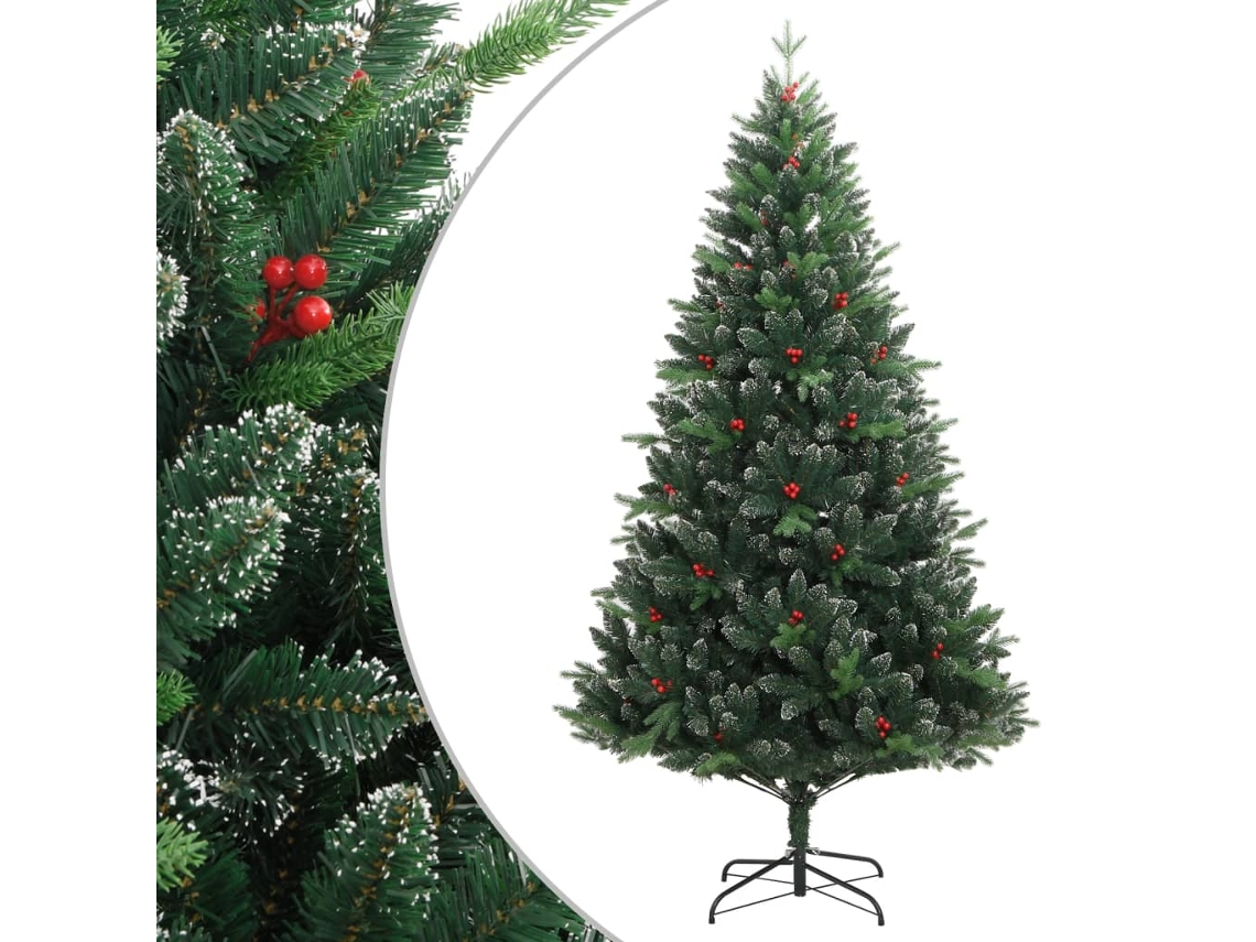 Vidaxl Árvore De Natal Artificial Articulada C/ Bagas Vermelhas 210 Cm