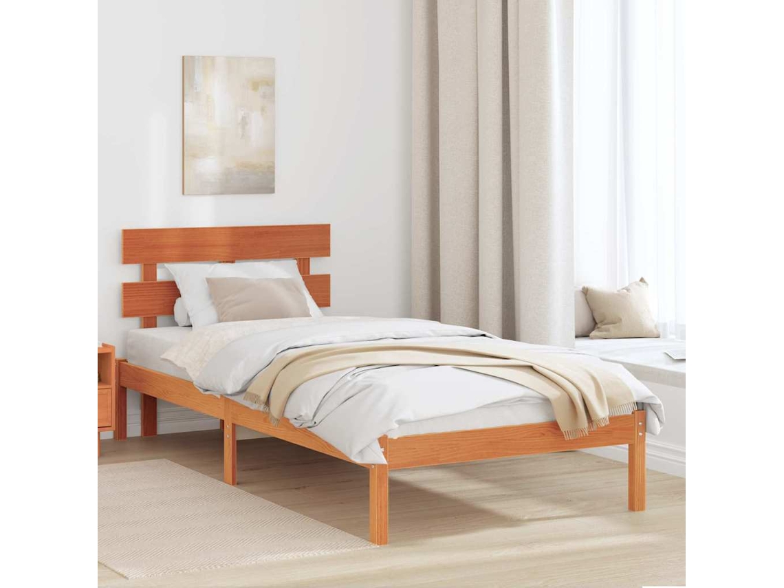 Vidaxl Estrutura da Cama Castanho 90 X 200 Cm Madeira de Pinho Maciça