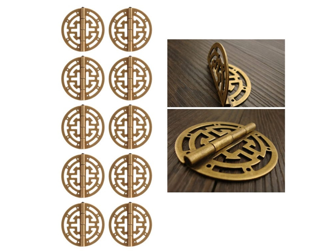 Conjunto de 10 Dobradiças Redondas em Latão e Bronze, Estilo Antigo, Resistentes À Corrosão, para Porta joias, Armários, Caixas de Presente, Etc. X001