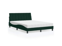 Vidaxl Cama Com Colchão Hanko 140x190 Cm Veludo Verde-escuro