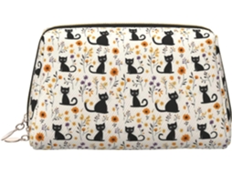 Nécessaire de Maquiagem com Estampa Gato Preto e Flores Viagem Viagens Férias