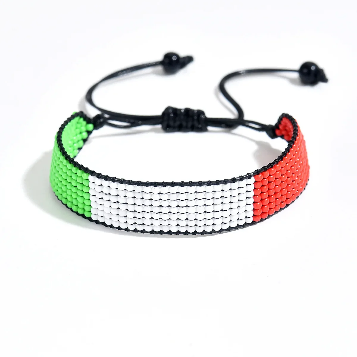 Pulseira De Miçangas Tecidas À Mão Com Design Geométrico Boêmio.