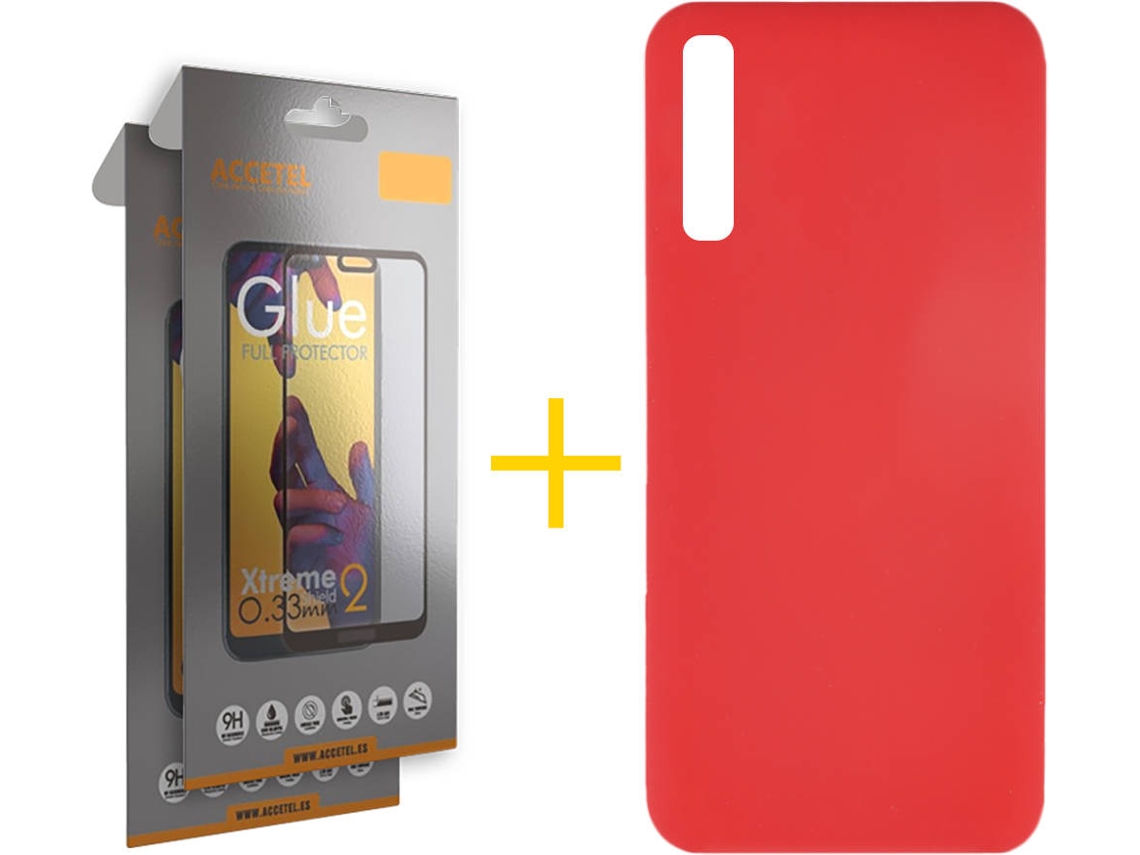 Kit Capa e 2 Películas Samsung Galaxy A50 ACCETEL Full Silicone Líquido (Vermelho)