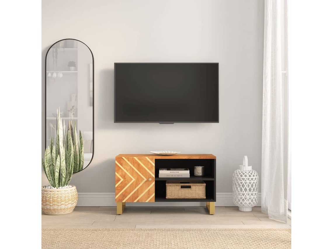 Vidaxl Móvel De Tv 80x31,5x46 Cm Mangueira Maciça Castanho E Preto