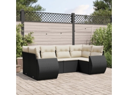 Vidaxl 6 Pcs Conjunto Sofás De Jardim C/ Almofadões Vime Pe Preto