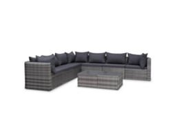 Conjunto Lounge Jardim 8 Peças C/ Almofadões Vime Pe Cinza Dkd Home Decor