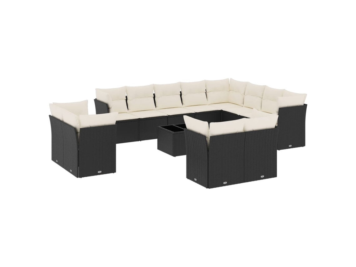 Maison Exclusive - 13 Pcs Conjunto De Sofás De Jardim Com Almofadões Vime Pe Preto