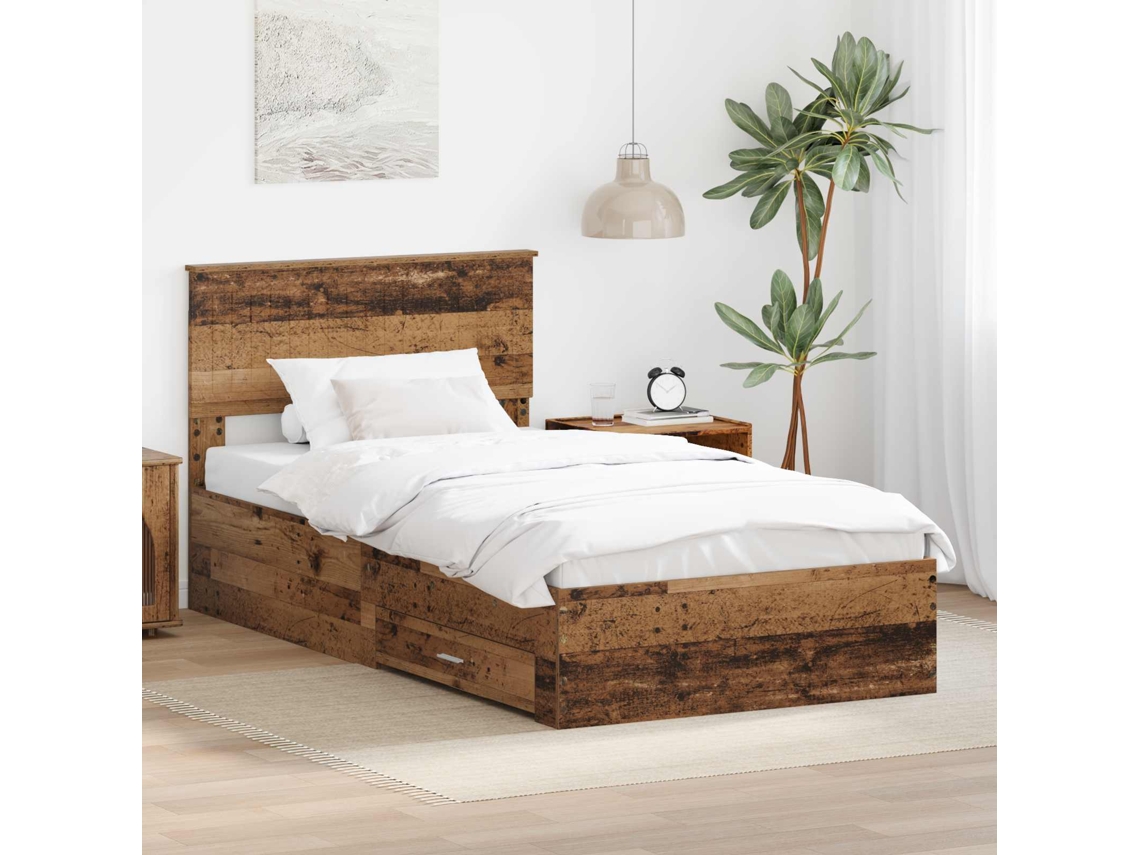 Vidaxl Estrutura Da Cama Com Gaveta Madeira Antiga 100 X 200 Cm