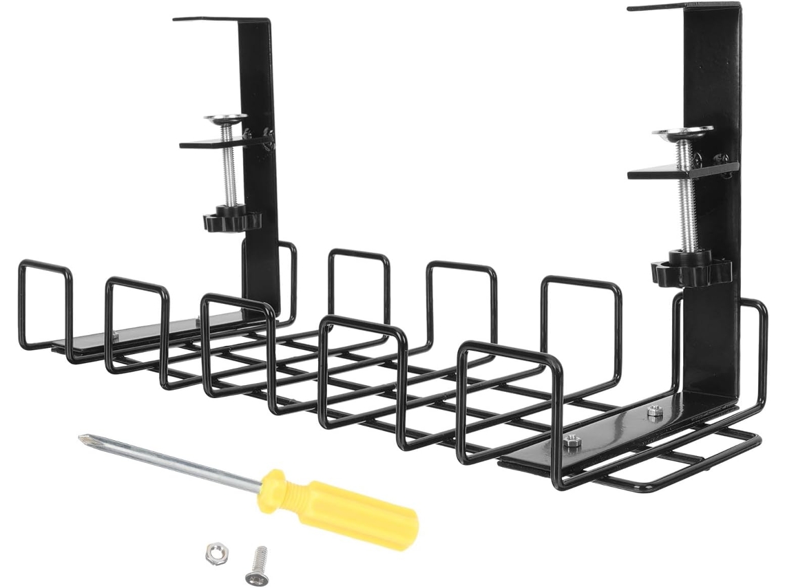 Suporte para Gerenciamento de Cabos Healeved em Ferro Preto Instalação Embaixo da Mesa, com Pendurar, Ideal Or
